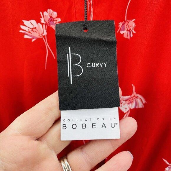 B Collection by Bobeau Womens Plus Size 3X Floral Print Shirt Dress in Red - Picture 8 of 10